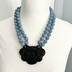 Unique rare stone hand knotted bead and heavy pendant lucky Chinese necklace